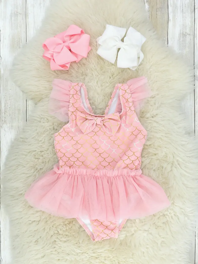 Pink Mermaid-Inspired Ruffle Swimsuit For Girls 1