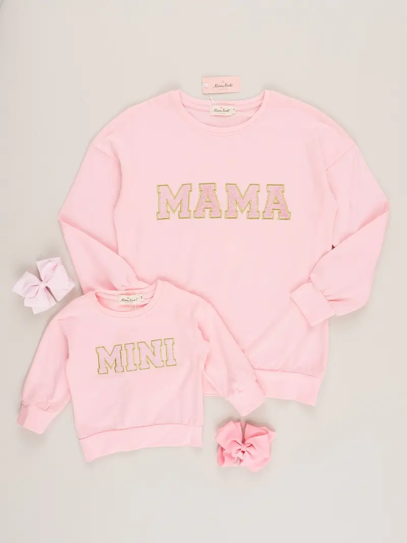 Pink Mom And Child Matching Crew Neck Shirts 1