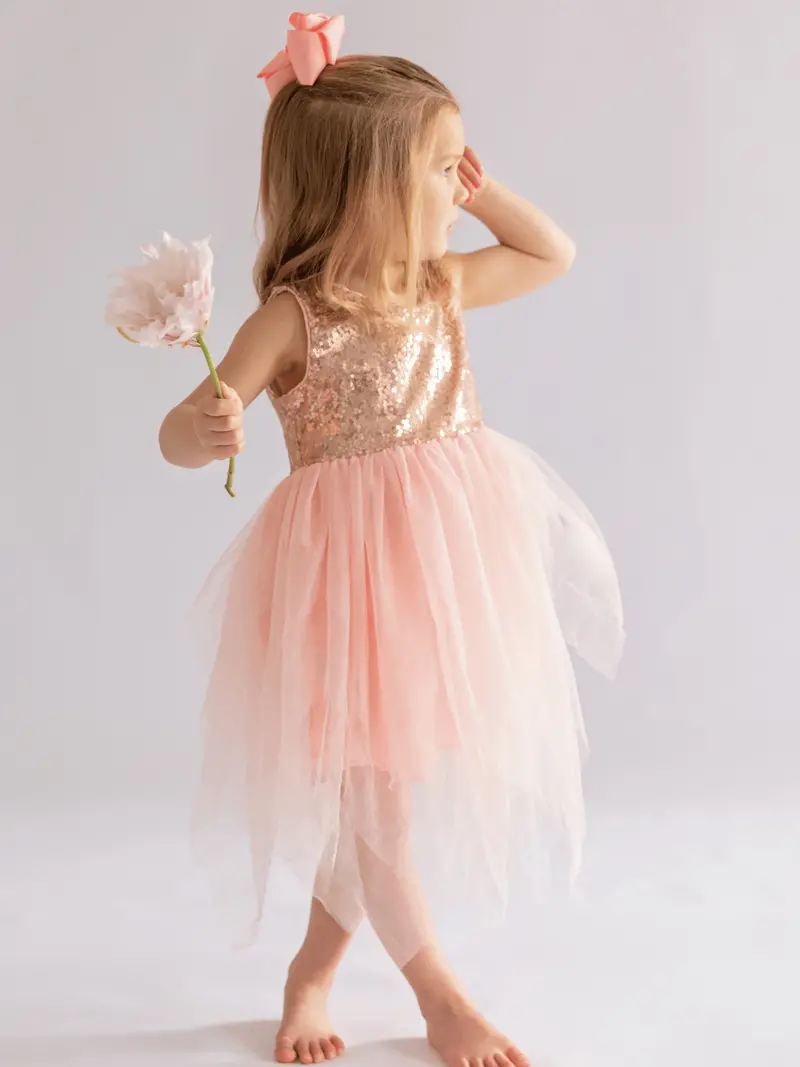 Pink Rose Gold Tulle Sequin Tank Dress With Sparkle Detail 1