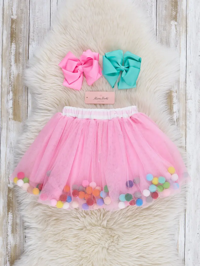 Pink Tulle Pom Pom Skirt For Parties 1