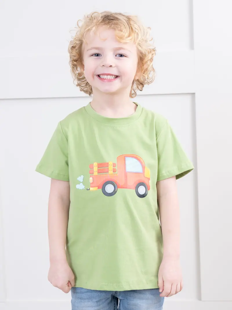 Pistachio Green Graphic Truck T-Shirt For Kids 1