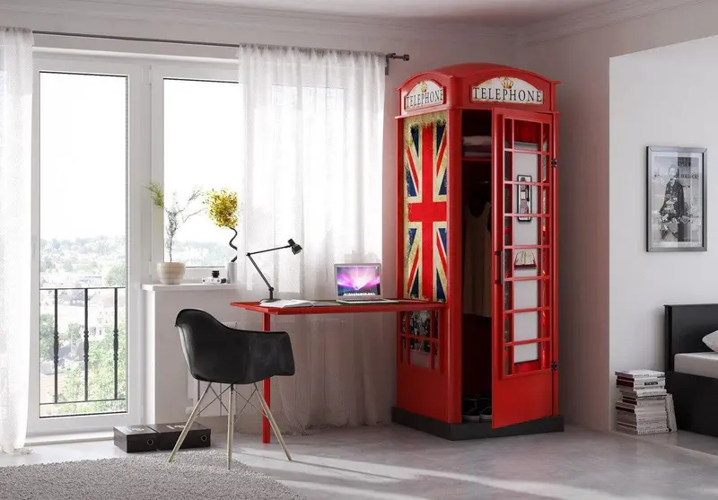 Plastiko English Phonebooth-Themed Wardrobe – Vibrant Red Finish 1