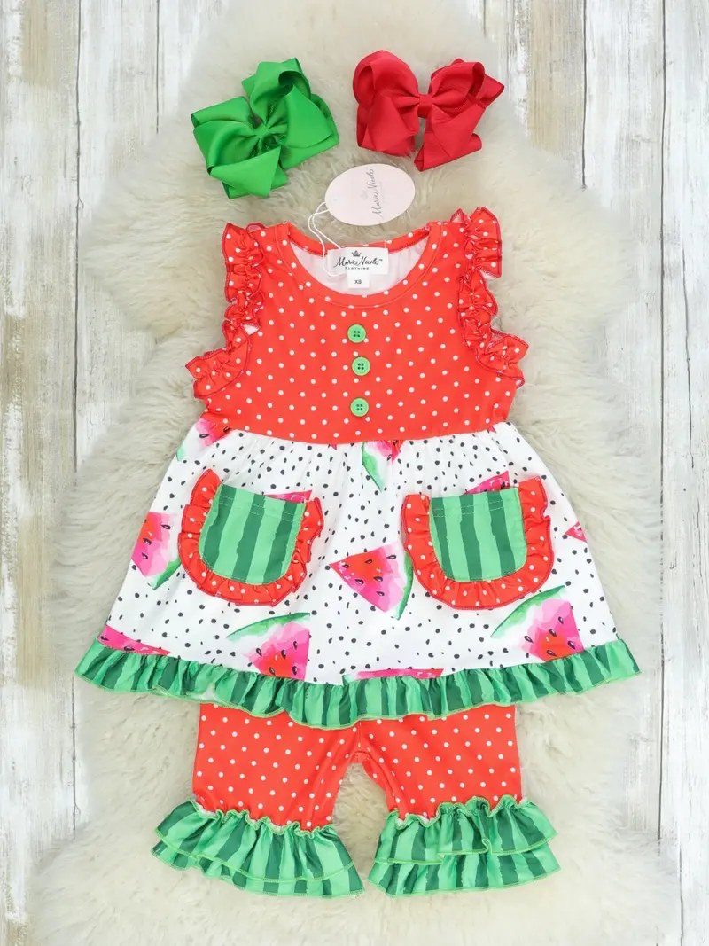 Polka Dot Watermelon Ruffle Shorts Ensemble 1