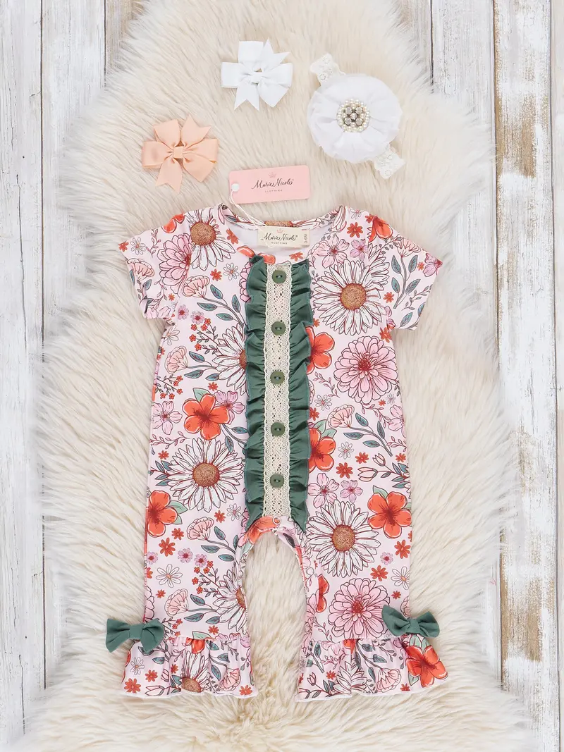 Poppy Meadow Floral Ruffle Romper 1