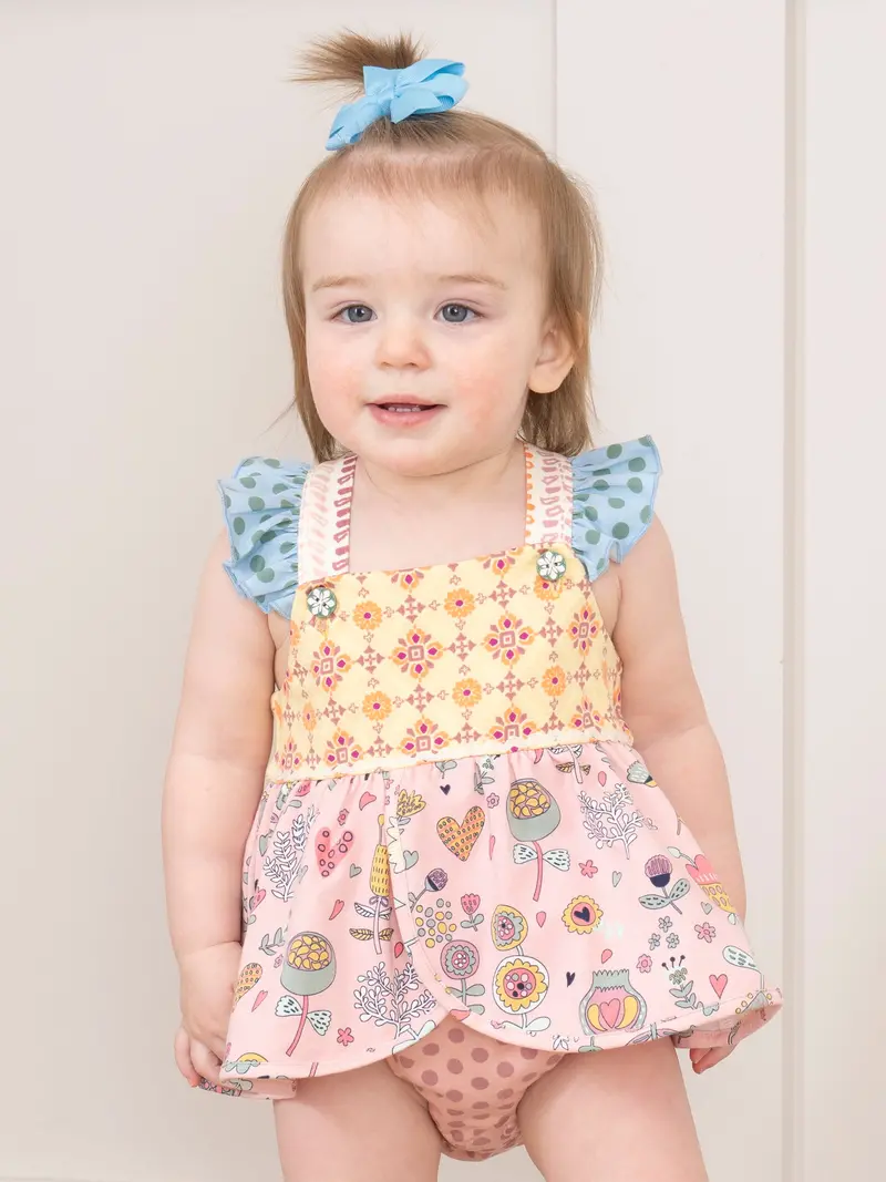 Poppy Sunshine Cross-Back Ruffle Bubble Romper 1