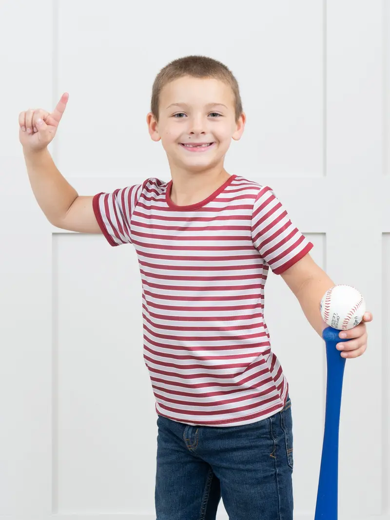 Pre-Teen Crimson-And-Charcoal Striped Top 1