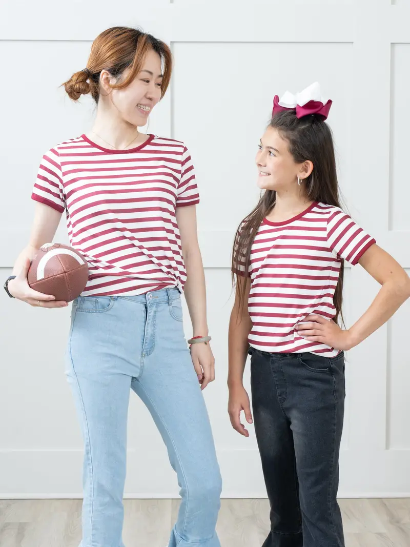 Pre-Teen Maroon And White Striped Top 1