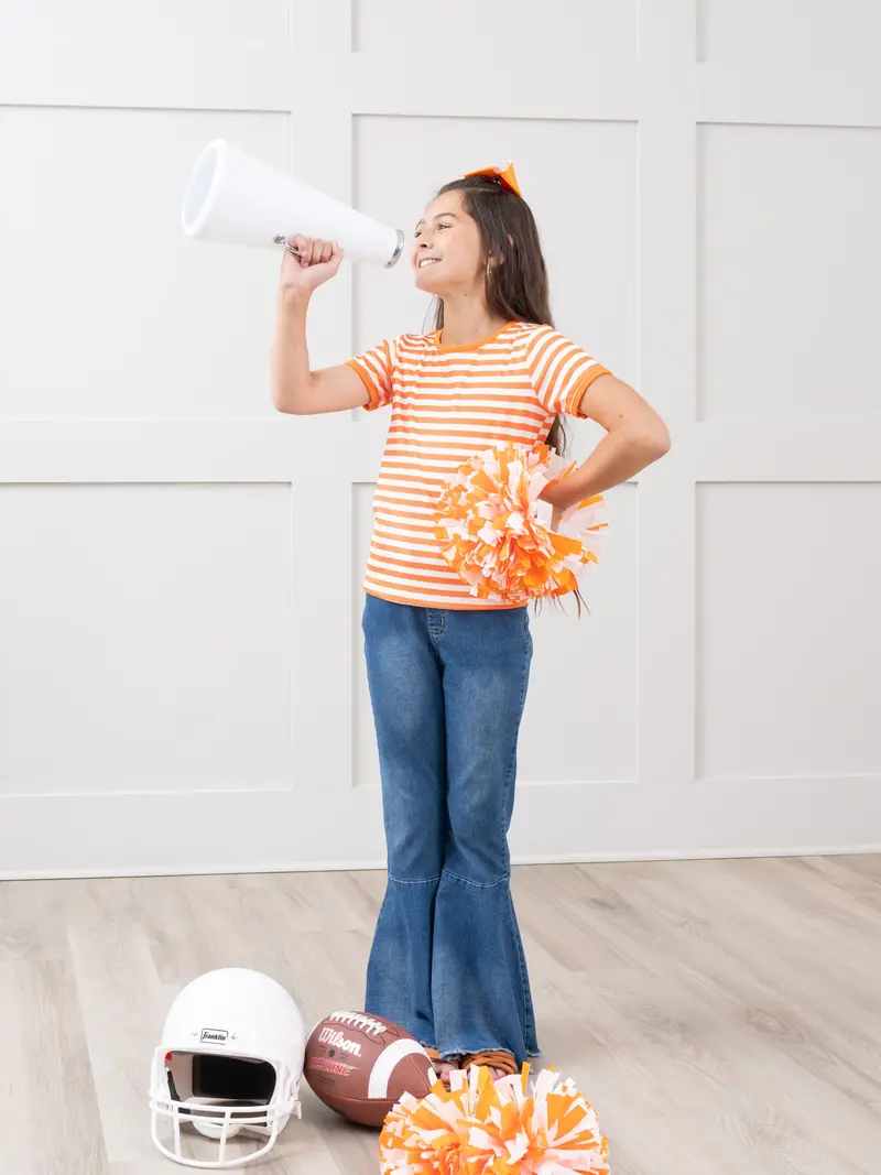 Pre-Teen Orange And White Striped Casual Shirt 1