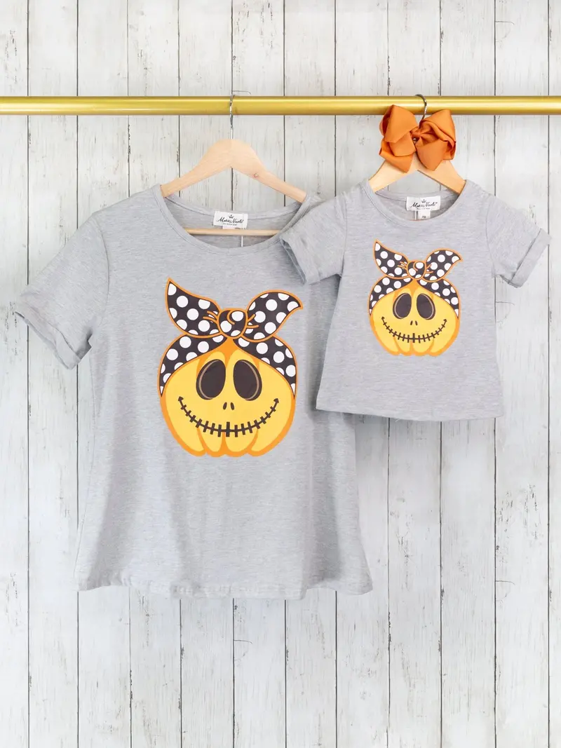Pumpkin Bandana Graphic Matching Mom And Me T-Shirts 1