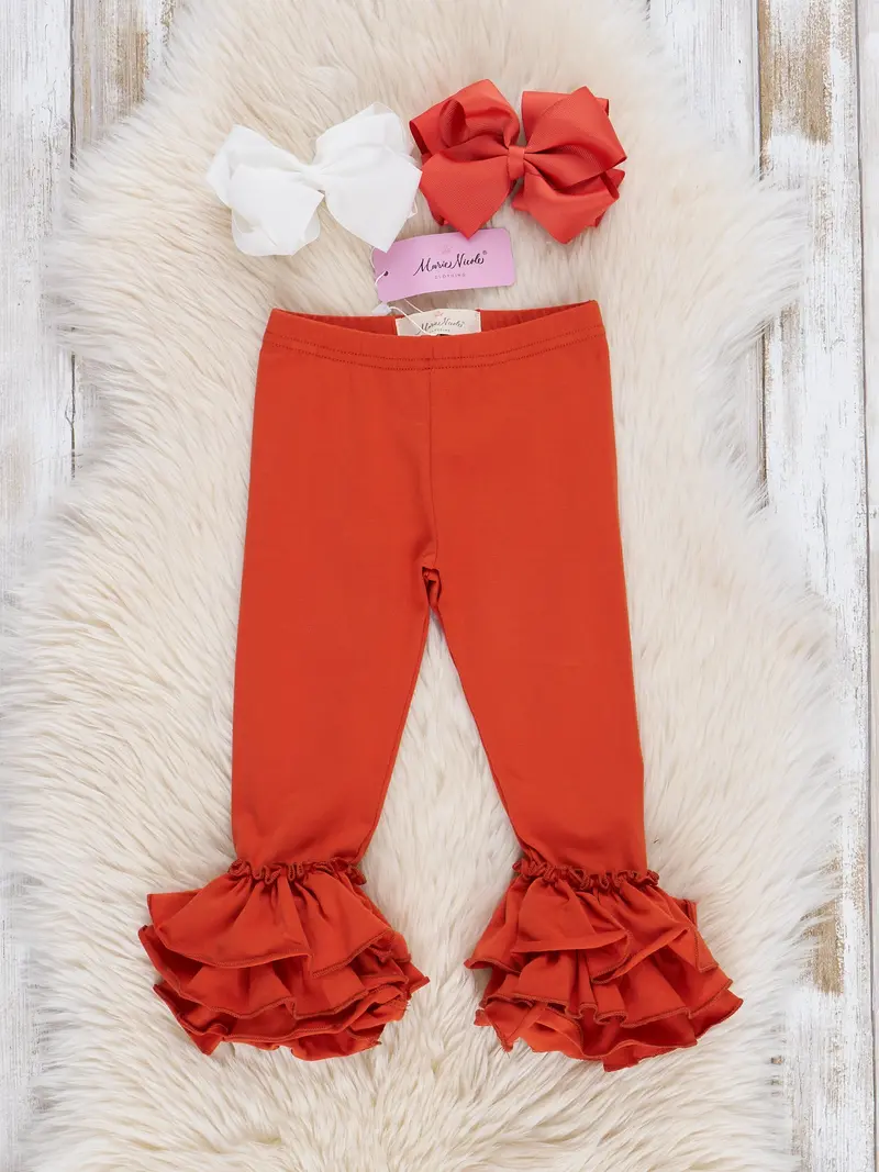 Pumpkin Spice Cotton Bell-Trimmed Ruffle Leggings 1