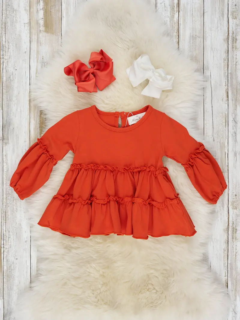 Pumpkin Spice Cotton Ruffle Swing Top For Autumn Outfits 1