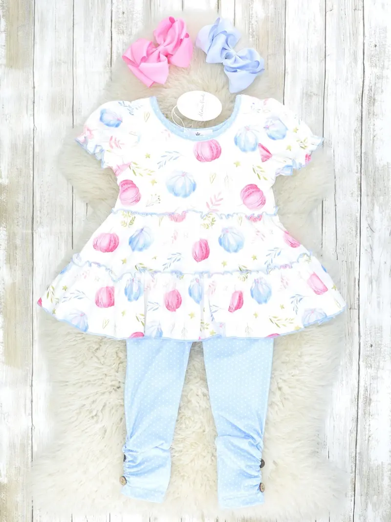 Pumpkin-Tiered Top And Polka Dot Bottoms Set 1