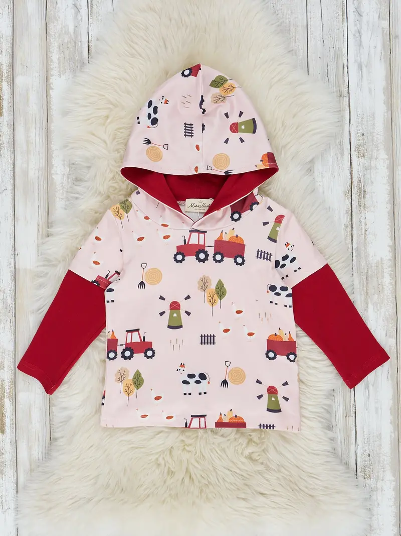 Pumpkin Tractor Hooded Top In Yellow And Red 1