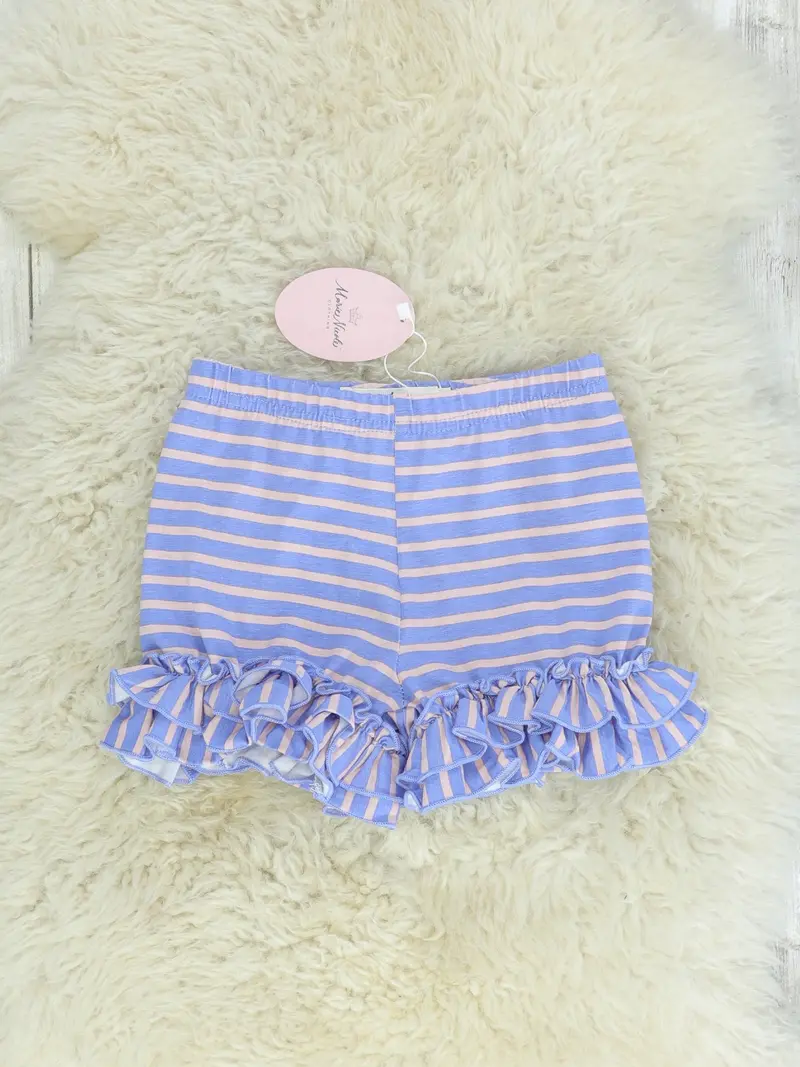 Purple Striped Ruffle Shorts For Girls 1