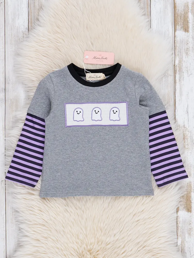 Purple Striped Smocked Ghost Graphic Top 1