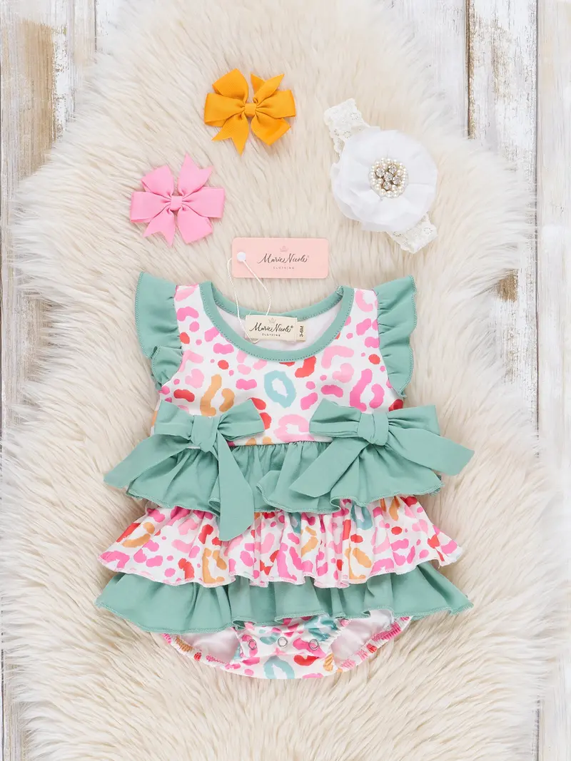 Rainbow Safari Leopard Print Ruffle Bubble Romper 1