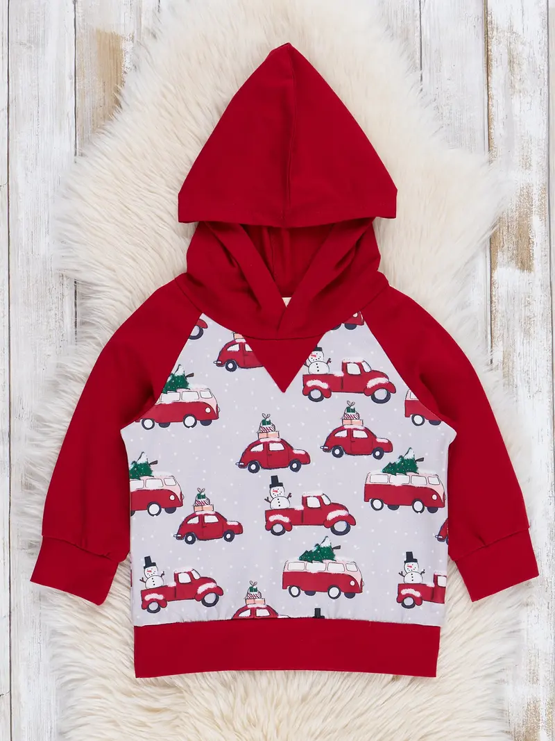 Red And Grey Holiday Tree Cars Raglan Shirt 1
