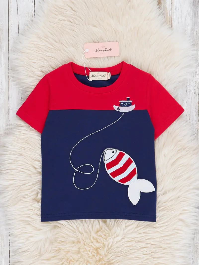 Red And Navy 'Gone Fishing' Short-Sleeve Shirt 1