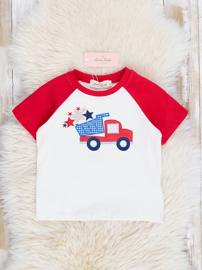 Red And White Raglan Star Truck T-Shirt For Little Patriots 1