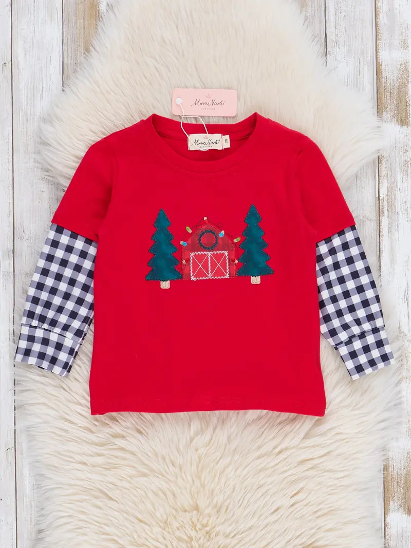 Red Barn-And-Gingham Holiday Shirt 1