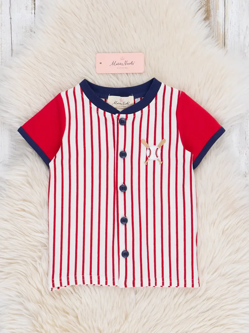 Red Baseball Stripe Raglan Button-Front Top 1