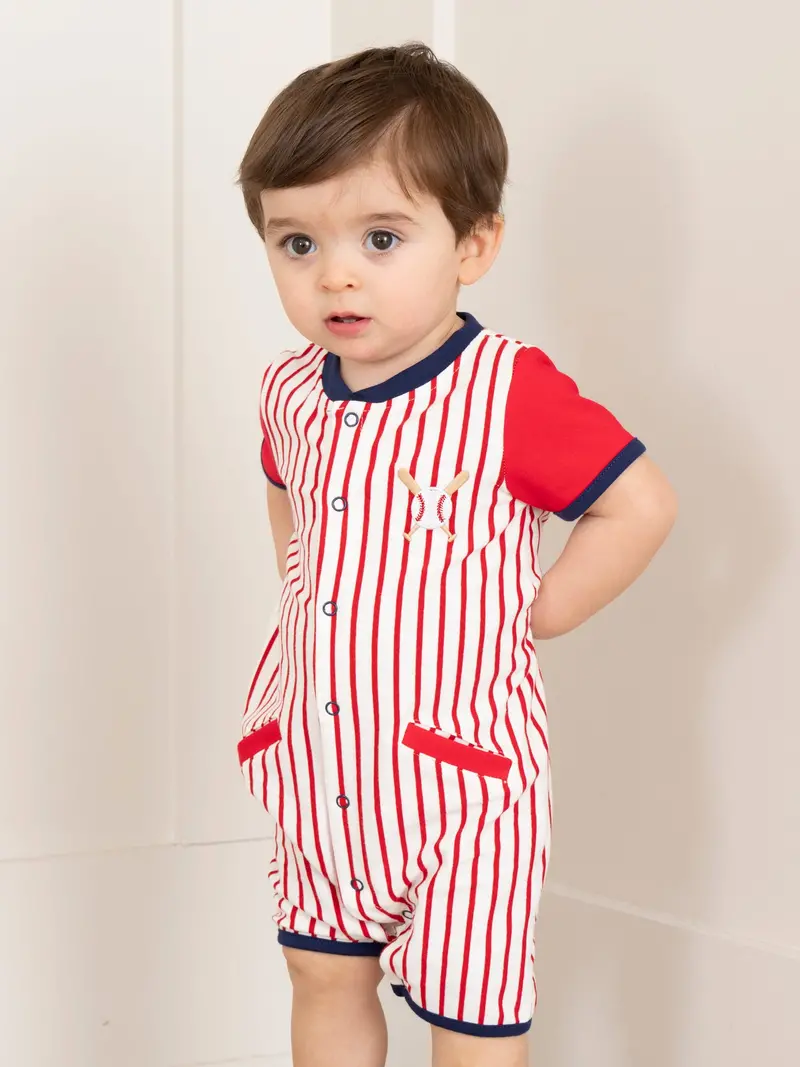 Red Baseball Stripe Raglan Romper For Toddlers 1