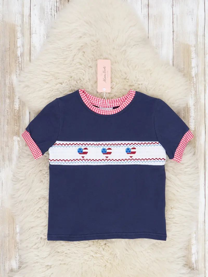 Red Gingham American Flag Heart Smocked Top 1