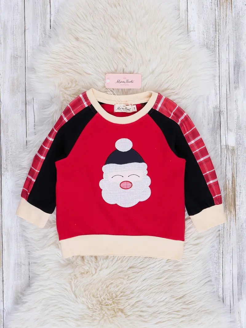 Red Mixed-Print Santa Graphic Shirt For Holidays 1