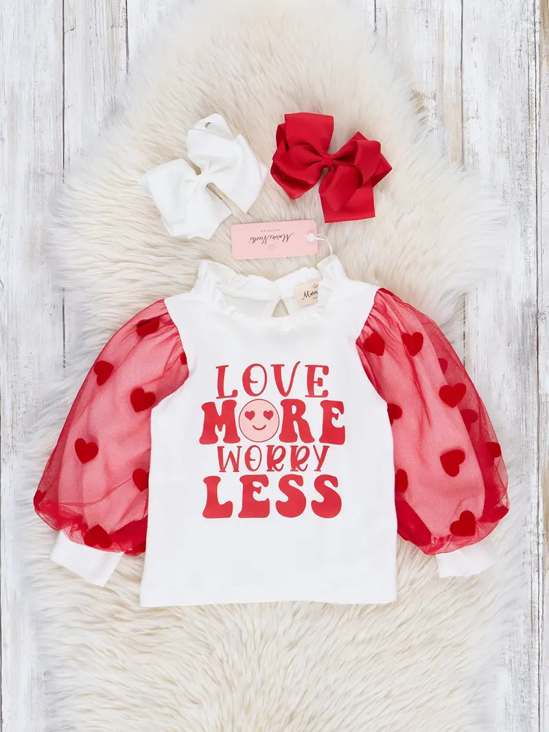 Red Polka Dot Tee Featuring "Love More, Worry Less" Motif 1