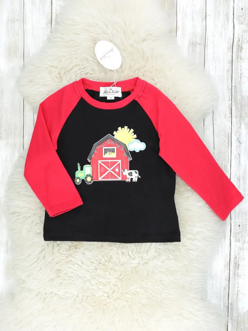 Red Raglan Barn Print Short-Sleeve Shirt 1