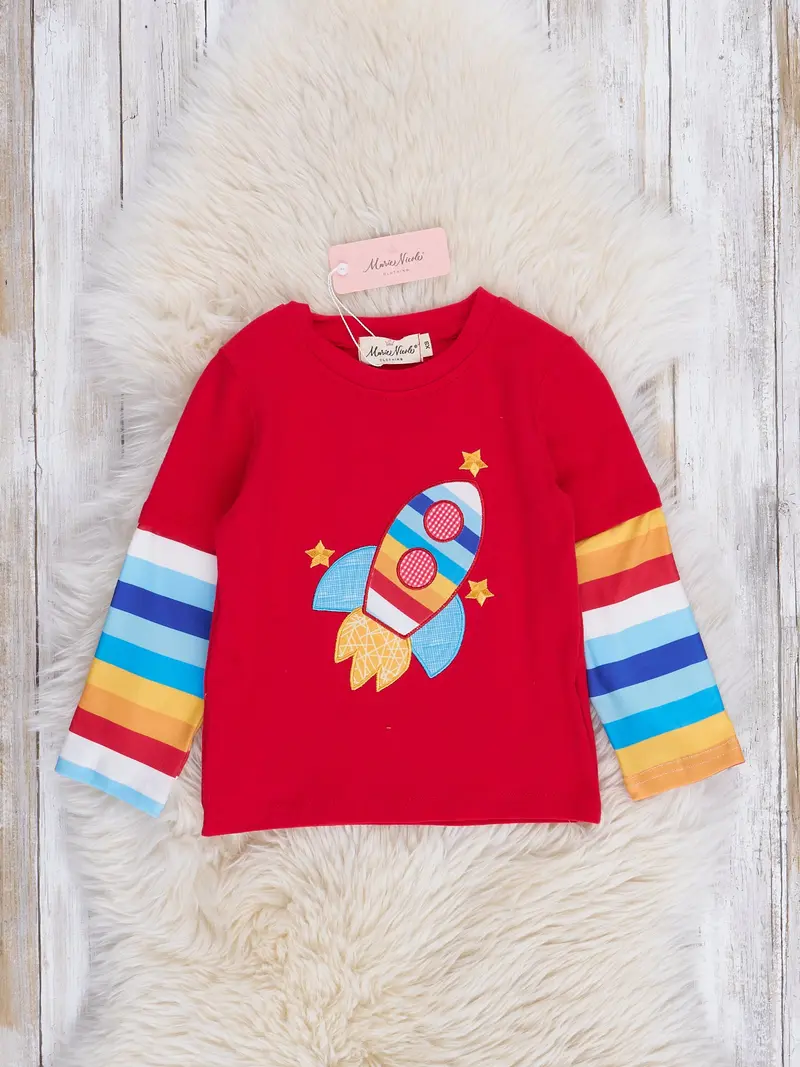 Red Rocketship Stripe Graphic Tee For Boys 1