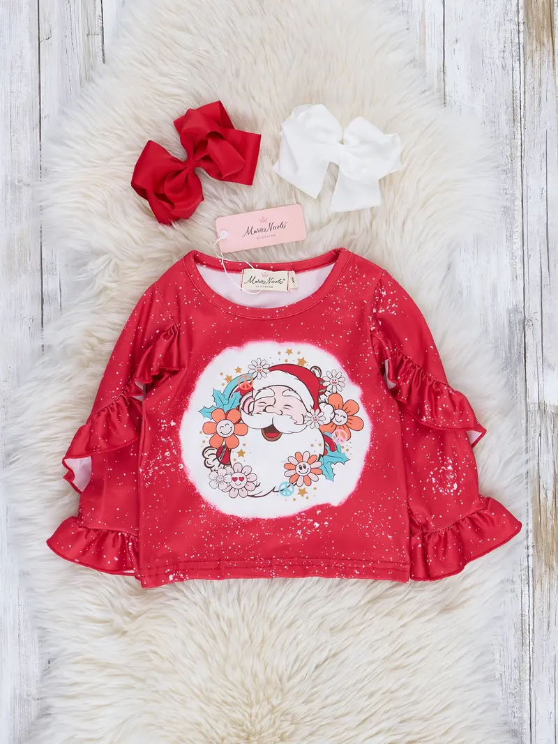 Red Sparkle Santa Garden-Inspired Ruffle Top 1