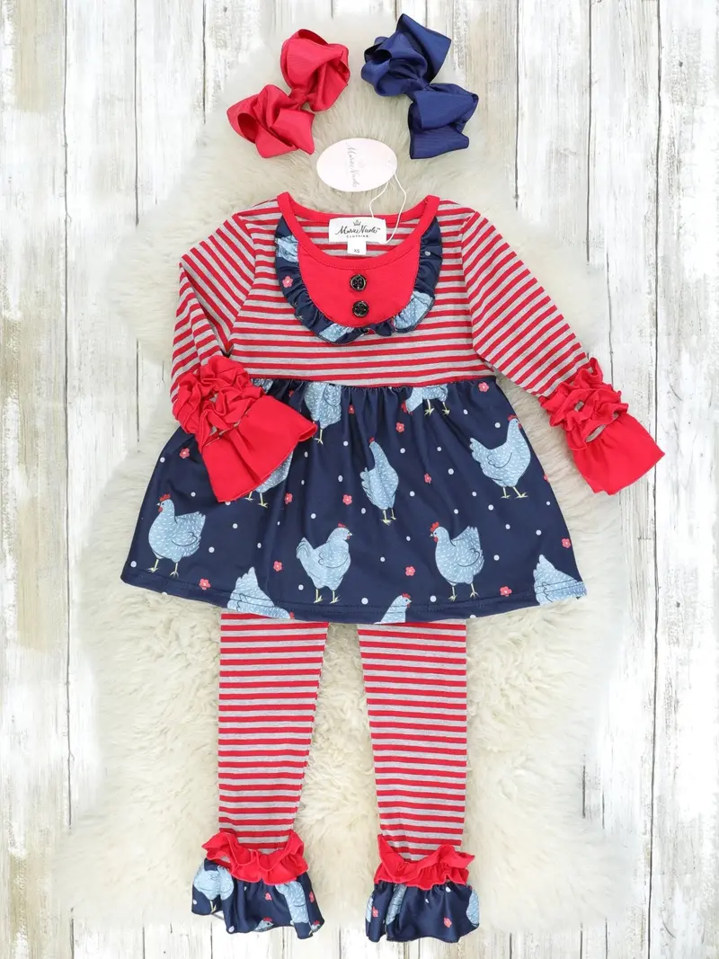 Red Striped Chicken-Themed Ruffle Outfit 1