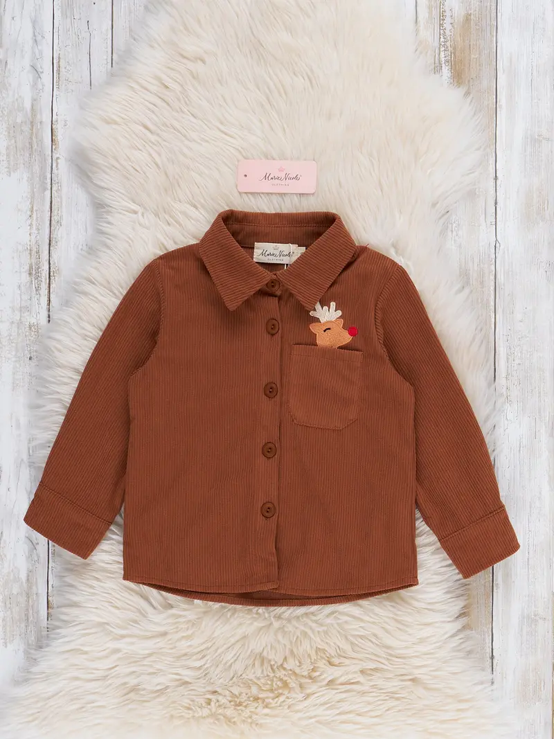 Reindeer-Themed Embroidered Shirt With Peek-A-Boo Pocket 1