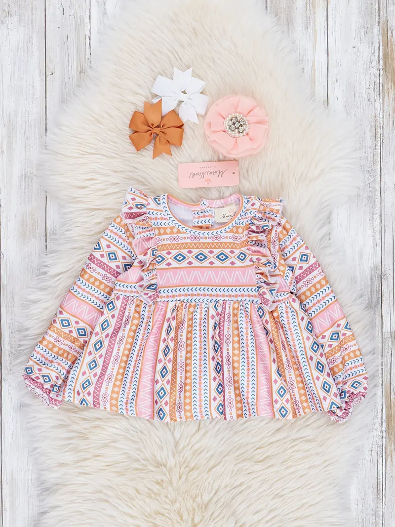 Retro-Print Ruffle Swing Shirt For Toddlers 1
