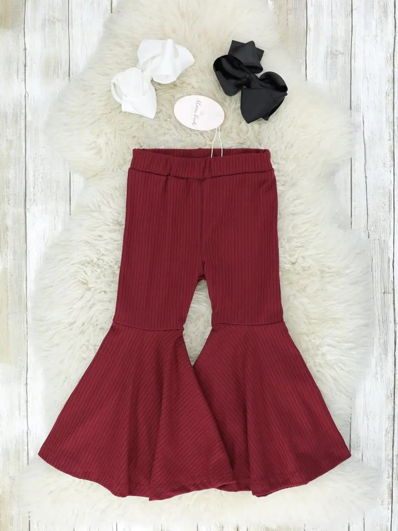 Ribbed Burgundy Bell Bottom Pants 1