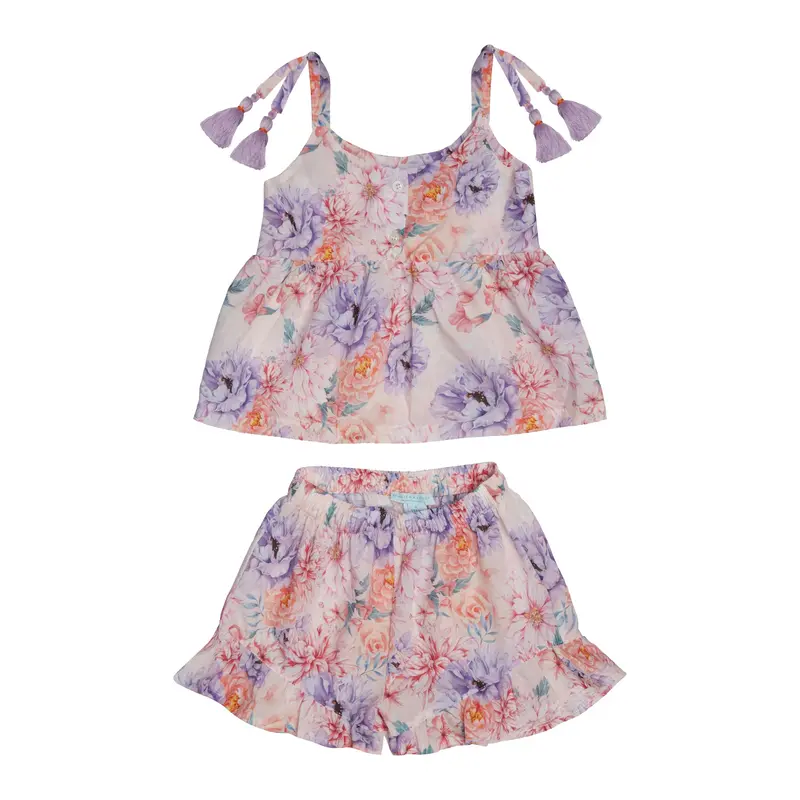Romantic-Print Girls' Matching Top & Shorts Set 1