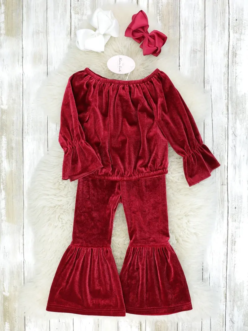 Ruby Red Velvet Top With Flared Bell Bottoms 1