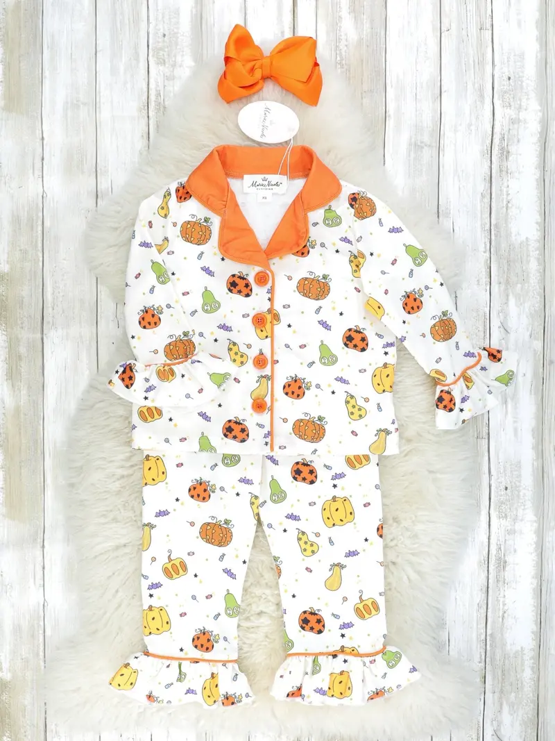 Ruffle-Trimmed Pumpkin Spice Pajama Set 1