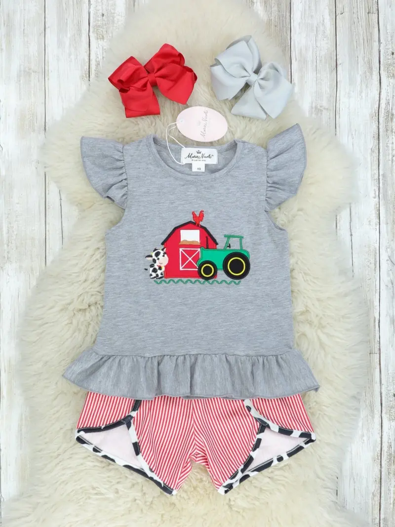 Ruffled Cow Farmer Short Set For Toddlers 1