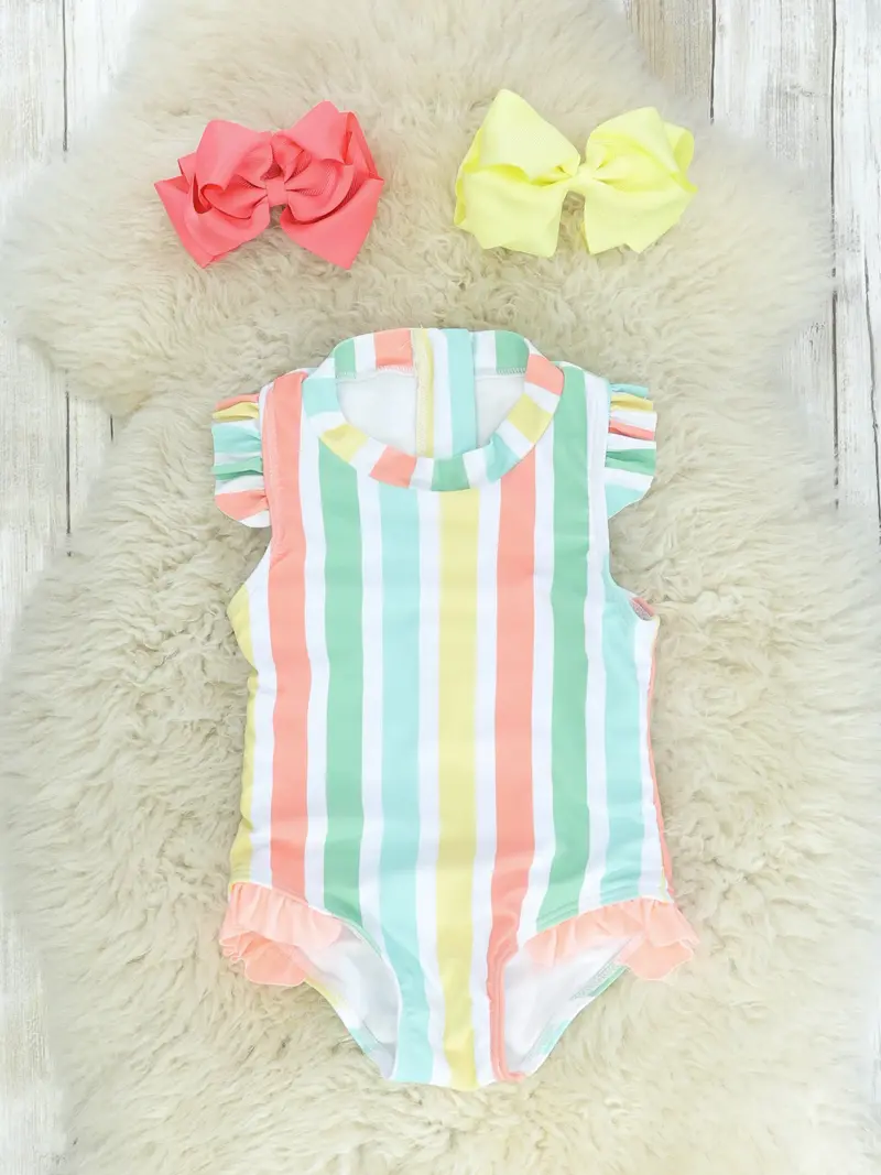 Ruffled Striped Swimsuit For Warm Weather 1