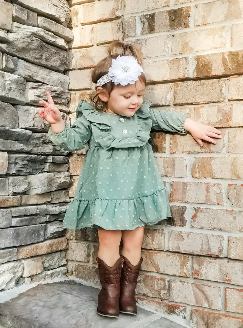 Sage Green Swiss Dot Dress For Children 1