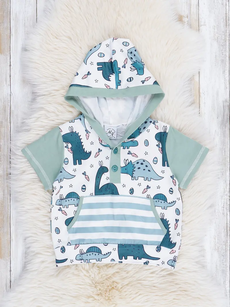 Sage Hoodie With Dinosaur Pocket Detail 1