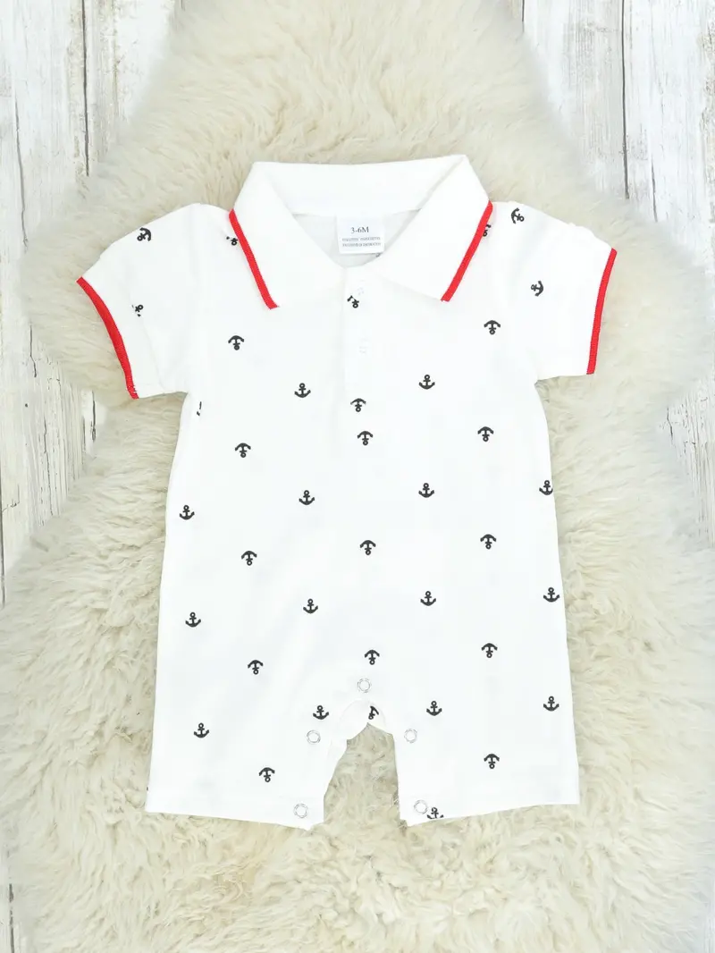 Sailboat-Print Polo Romper 1