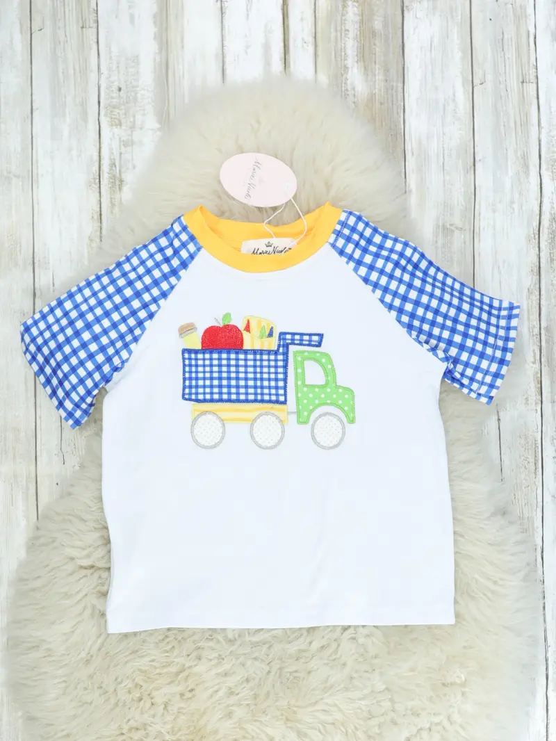 School Truck Blue Gingham Shirt 1