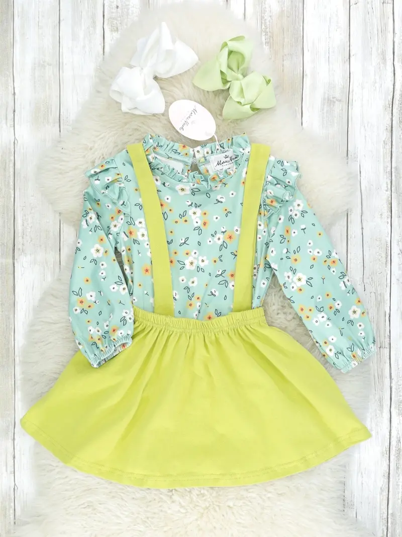 Seafoam Green Vintage Floral Top And Suspender Skirt Set 1