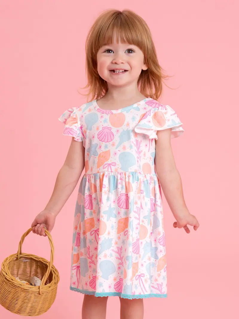 Seashell Garden Flutter Sleeve Dress 1