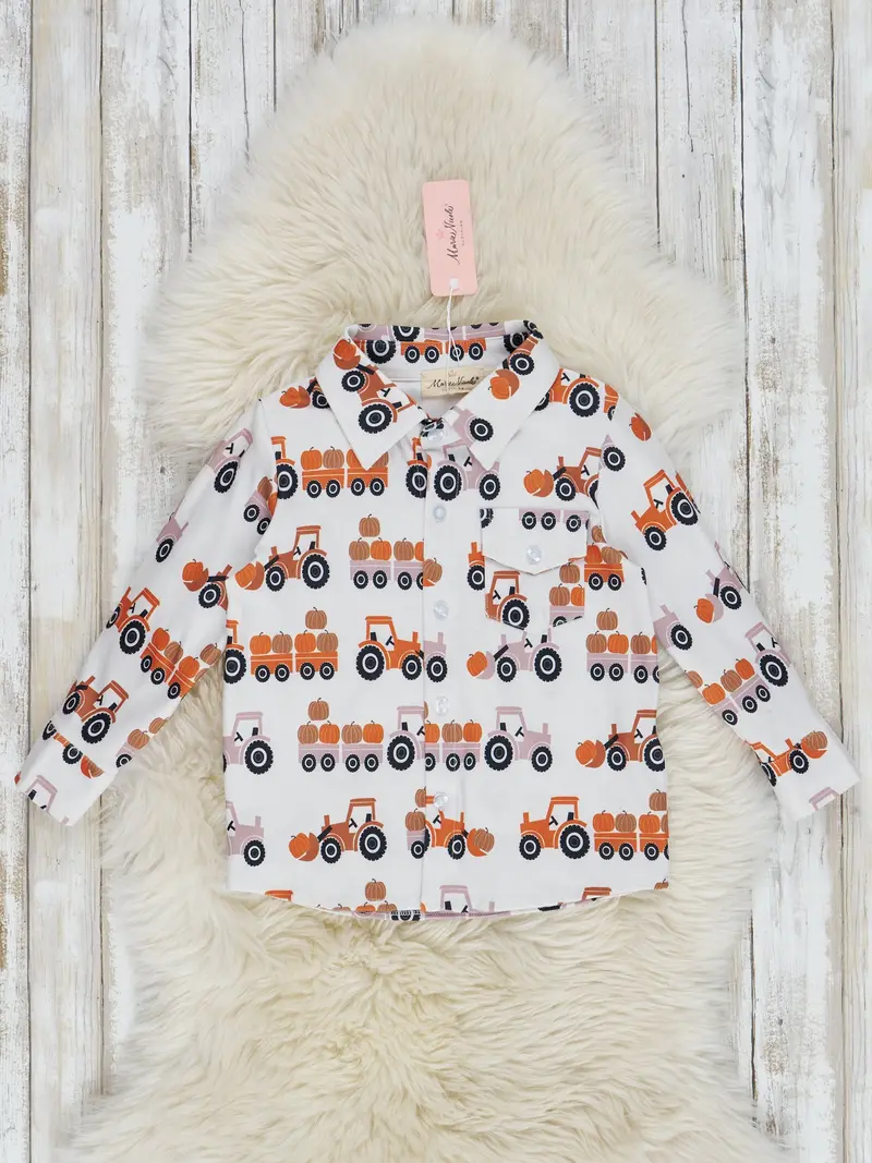 Sepia Pumpkin Tractor Button-Up Top 1