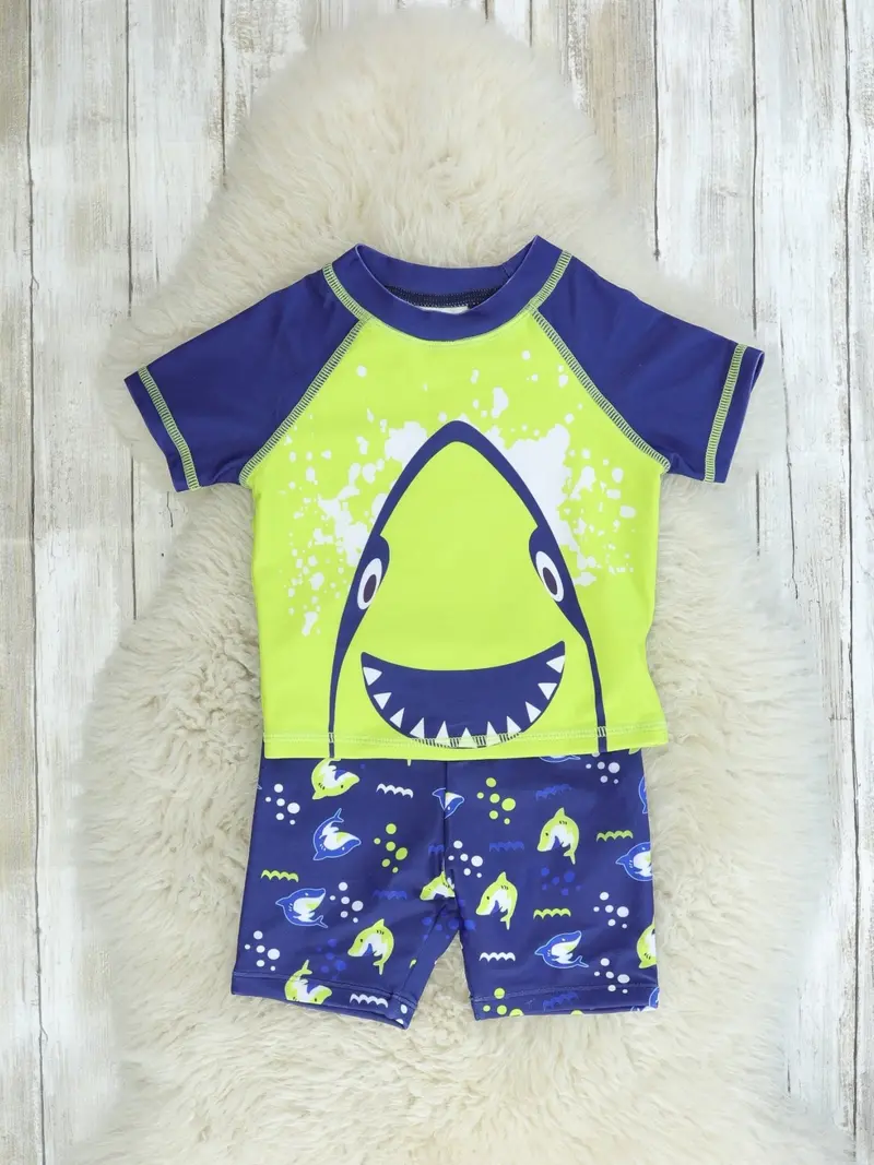 Shark Rash Guard And Swim Trunks Combo 1