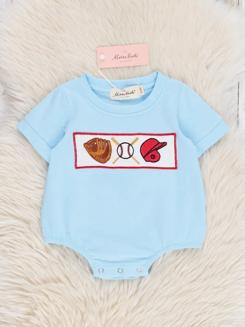 Smocked Baseball Season Bubble Romper For Babies 1